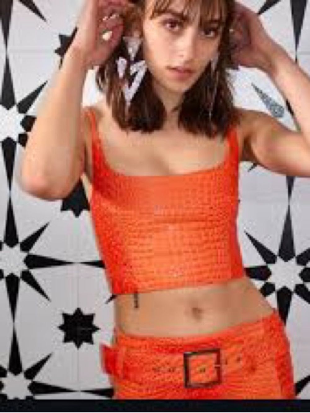 Orange Crochet Square-Neck Crop Top - Women's